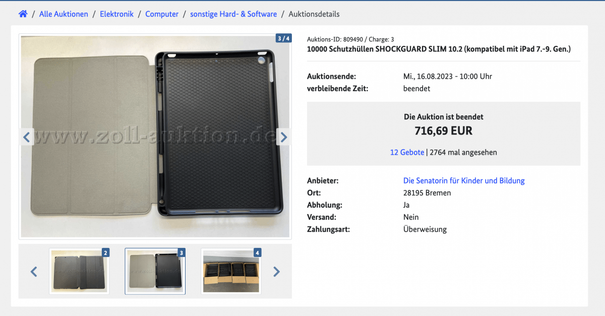 Curiosa subasta: el estado de Bremen vende 10.000 fundas para iPad