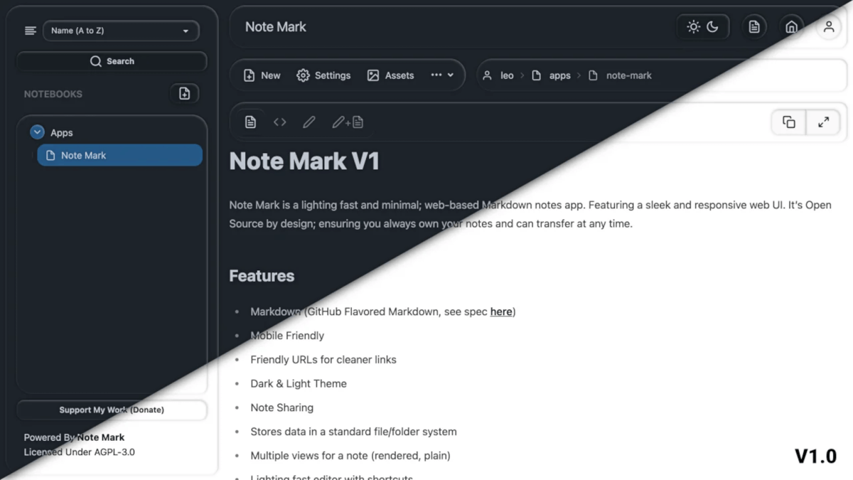Markdown-Notizapp Note Mark erreicht Version 1.0