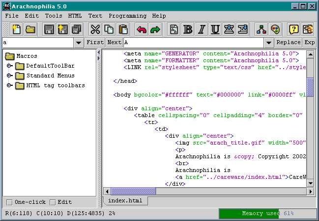 arachnophilia html software