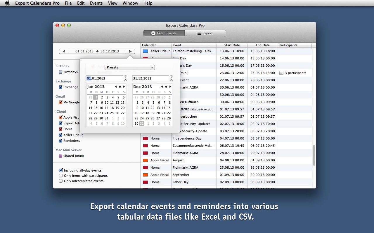 export calendars pro