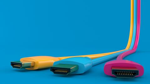 Three,Color.,3d,Illustrationed,Hdmi,Cables,Isolated,On,Blue,Background.