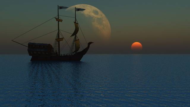 Piratenschiff im Sonnenuntergang