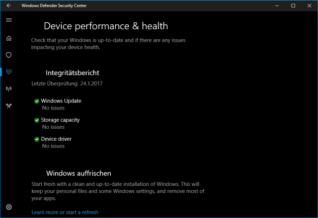 Preview des Windows Defender Security Center