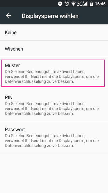 Sperrmethode auswählen