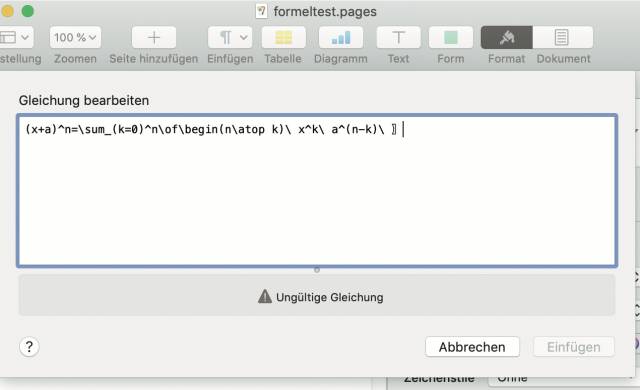 Word-Formeln in Pages einfügen