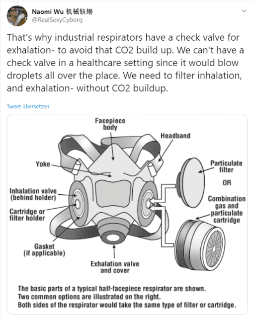 Twitter-Thread zu den Gefahren von 3D-Druck-Atemmasken