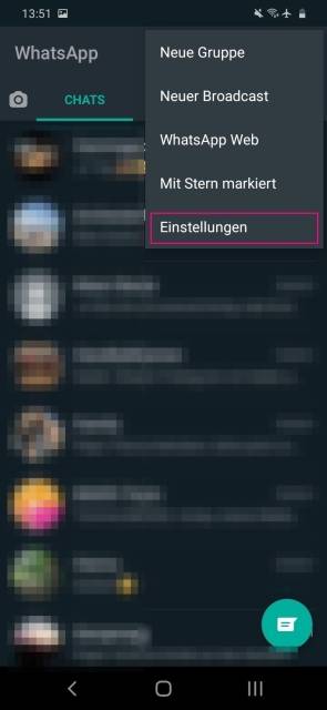 1. Schritt: drei Punkte oben rechts; Screenshot aus WhatsApp