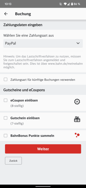 Zahlungsart auswählen