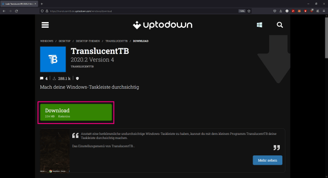 Transparenz-Tool für eine transparente Windows-Taskleiste herunterladen