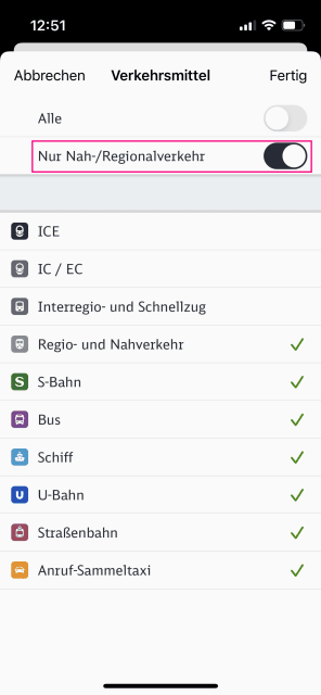 Nur Nah-/Regionalverkehr