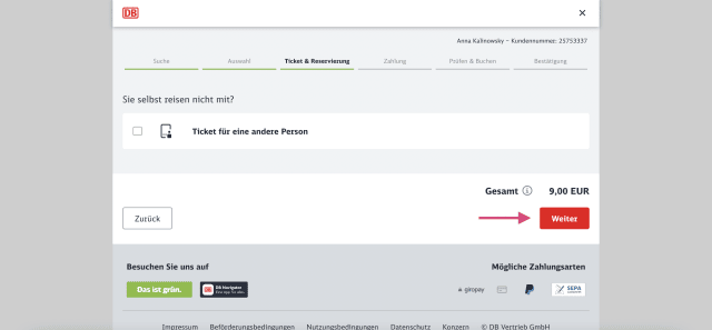 Ticket für andere Person buchen