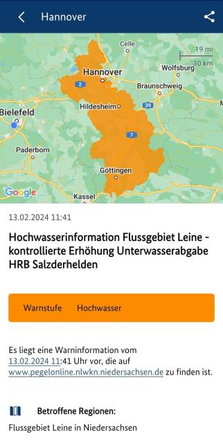 Flußgebiet bei Leine von Hochwasser betroffen