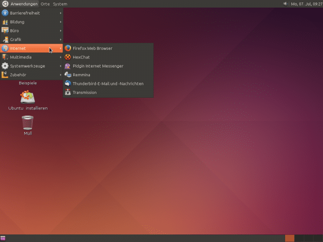 Ubuntu mit Anwendungsmenü