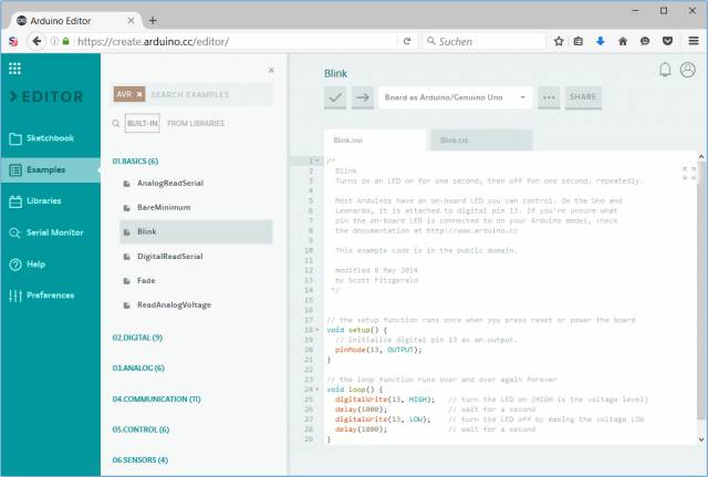 Arduino Create – Web-Editor für die Mikrocpntroller-Plattform