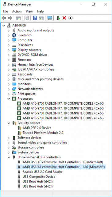 AMD Promontory USB 3.1 Windows Device Manager Gerräte-Manager