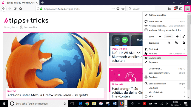 Firefox-Einstellungen öffnen