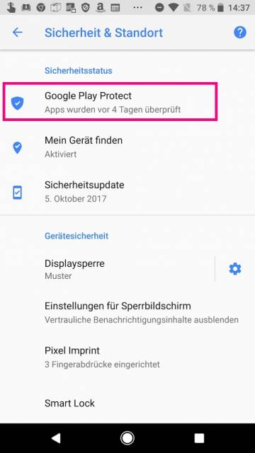 Google Play Protect in den Systemeinstellungen