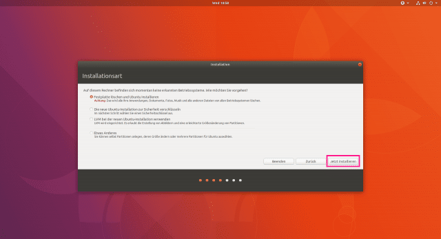 Häkchen setzen bei "Festplatte löschen und Ubuntu installieren"