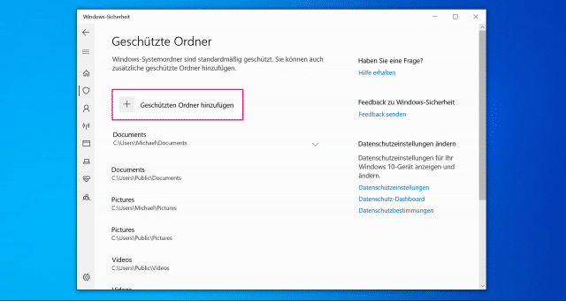 Windows 10 schütz Ordner vor Veränderungen