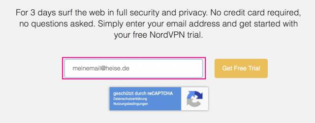 NordVPN E-Mail-Adresse eingeben