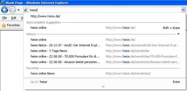 Adressleiste des Internet Explorer 8