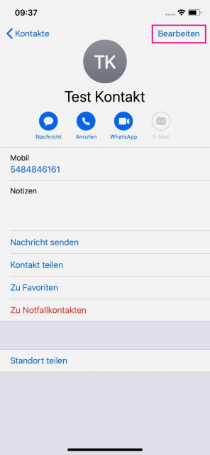iPhone Kontakte App
