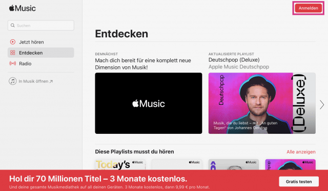 Apple Music im Webbrowser öffnen