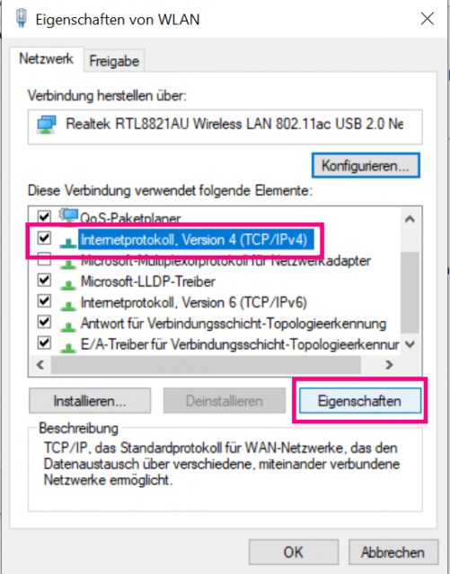 IPv4-Einstellungen wählen