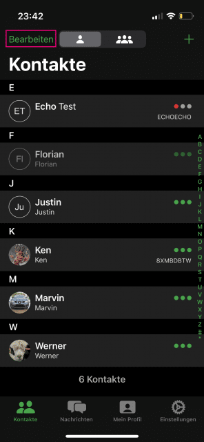 Kontakte: Bearbeiten