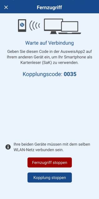 Kopplungsfunktion in der mobilen Version der AusweisApp2
