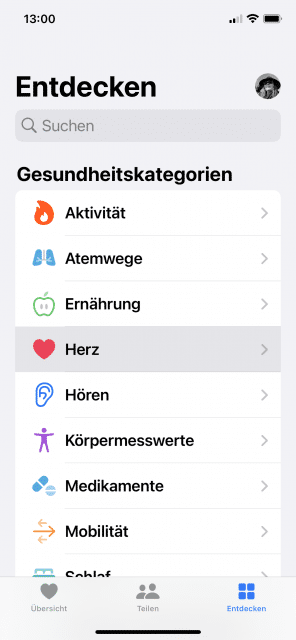 Das "Entdecken"-Menü in der Health-App