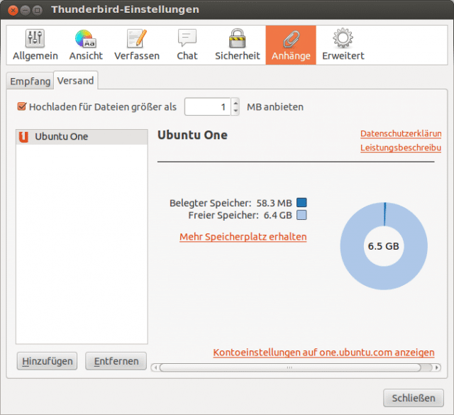 Ubuntu One in Thunderbird