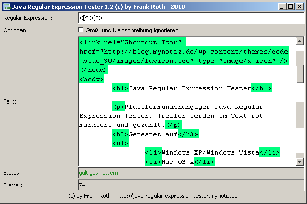 Java Regular Expression Tester