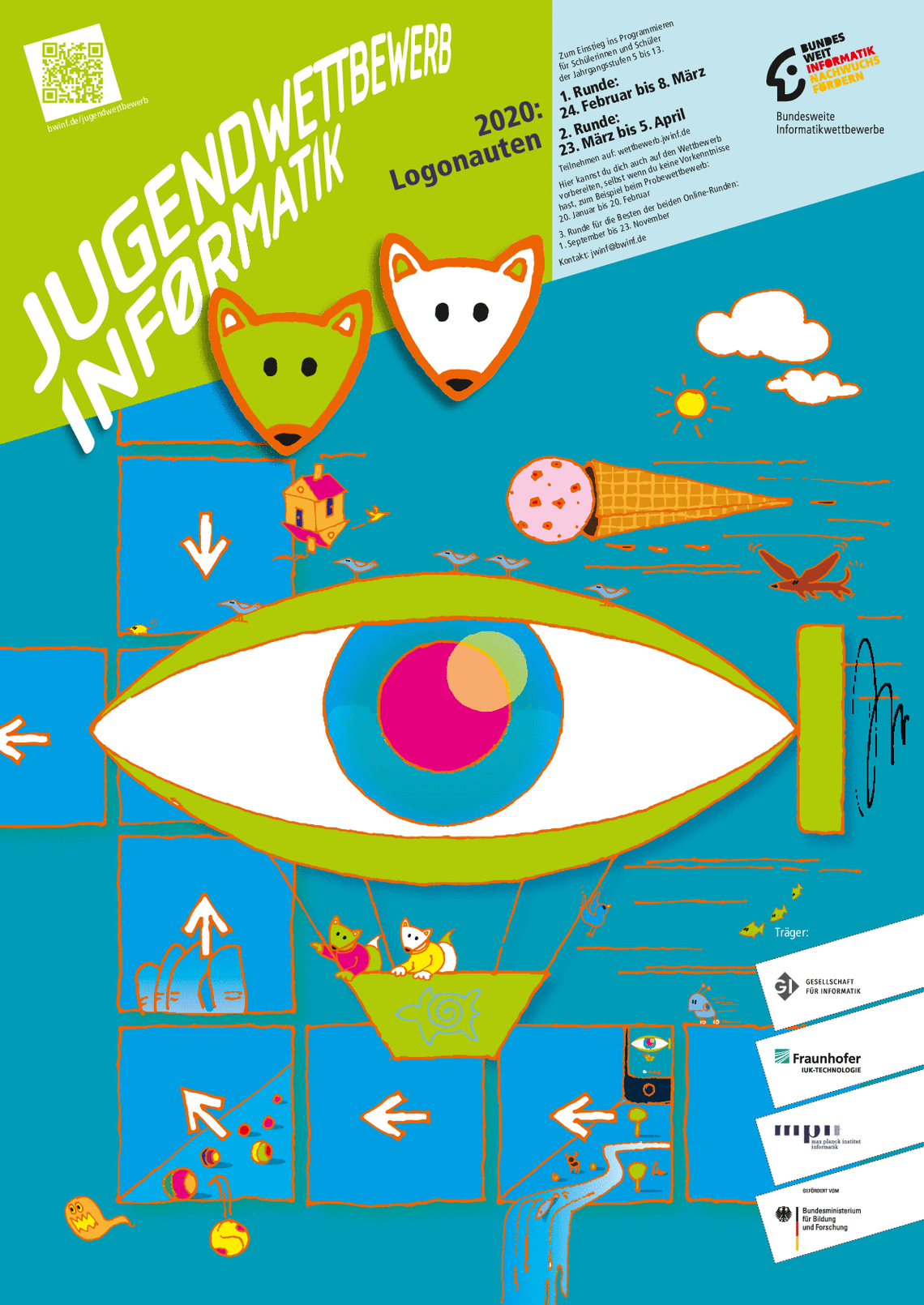 Platkat des Jugendwettbwerb Informatik 2020: Logonauten. 