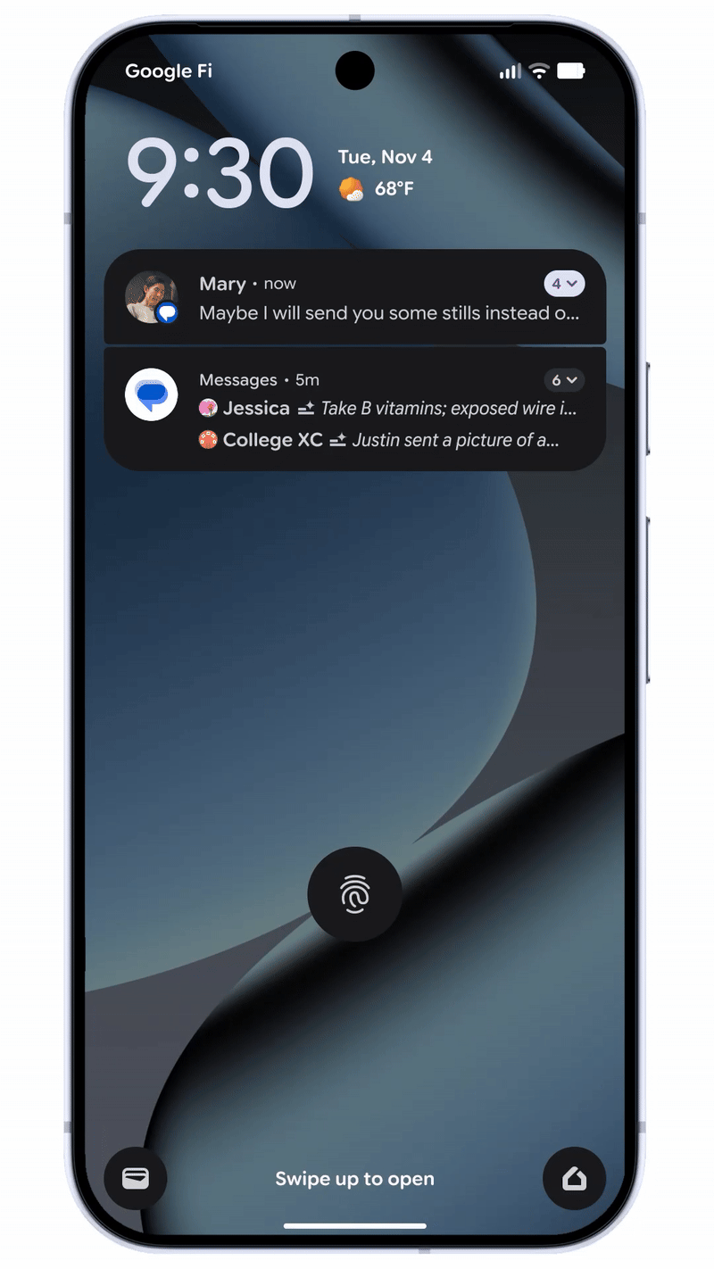 Animation: KI Zusammenfassungen von Benachrichtigungen in Android 16 QPR2
