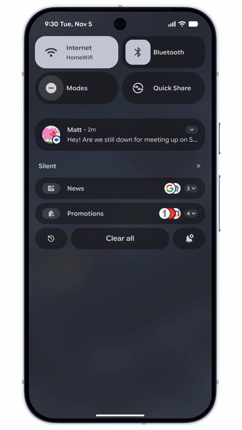 Android 16 QPR2 – Sortierung von Benachrichtigungen in Kategorien