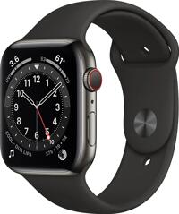 Apple Watch Series 6 (GPS + Cellular) 44mm Edelstahl graphit mit Sportarmband schwarz (M09H3FD)