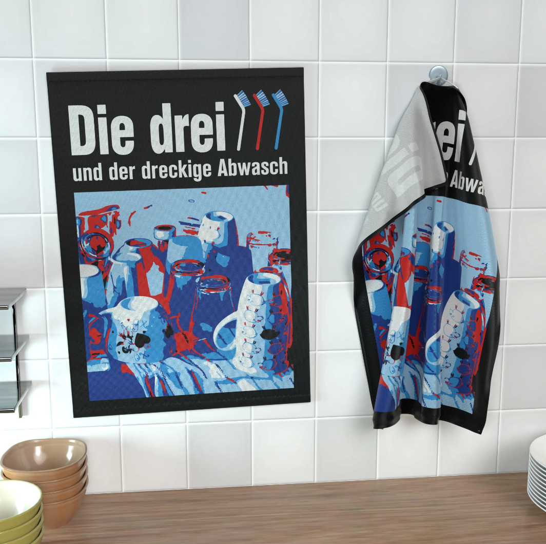 Geschirrhandtuch: Die drei Spülbürsten