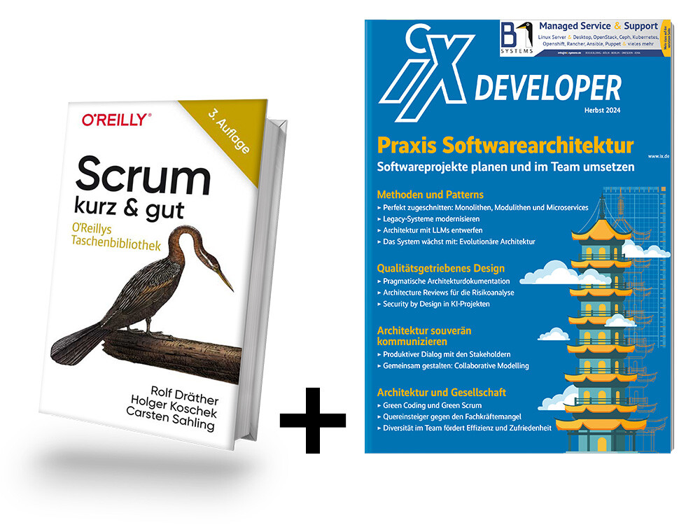 Abbildung zu Set: iX Sonderheft Developer 2024 + Buch "Scrum kurz & gut"