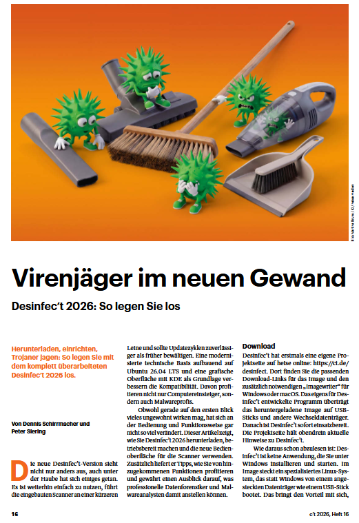 Produktbild für c't 16/2026 auf Desinfec't-Stick 2026