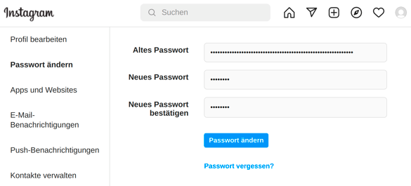 Passwort: „Passwort“ – die Passwortanforderungen von Instagram sind eher locker, damit haben Cyber-Ganoven wie in diesem Fall dann leichtes Spiel.