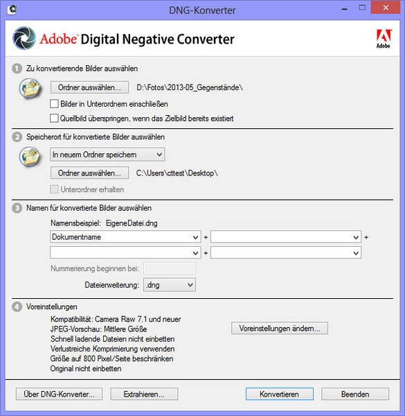 Adobe DNG Converter und Camera RAW