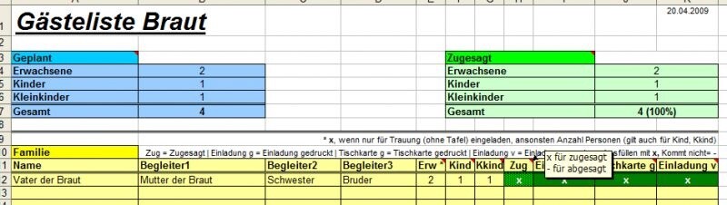 aha!Excel Hochzeitsplaner