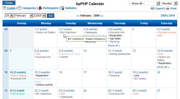 ApPHP Calendar (ApPHP CAL)