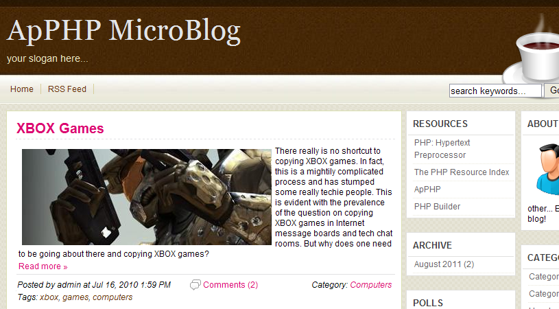 ApPHP MicroBlog - web blog PHP script