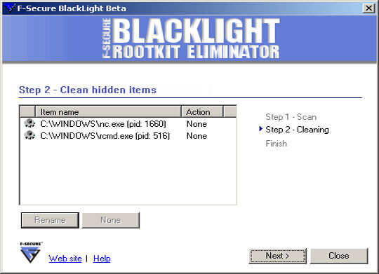 f secure blacklight rootkit eliminator