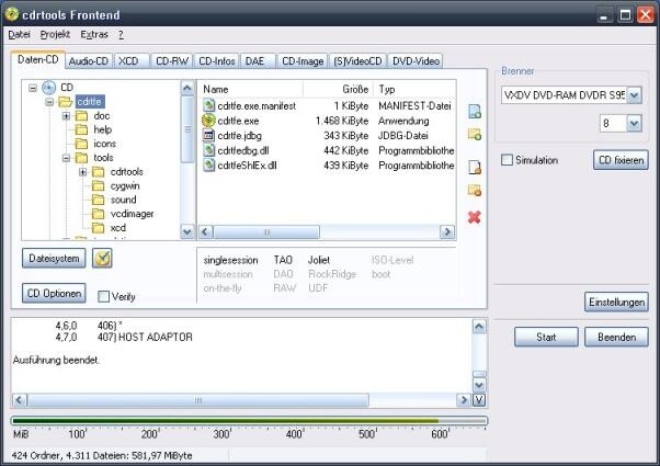 cdrtfe (cdrtools Frontend)