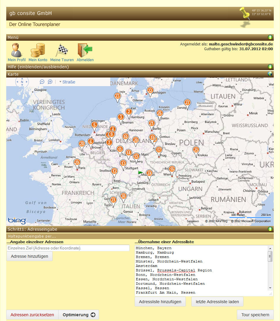 Der Online Tourenplaner