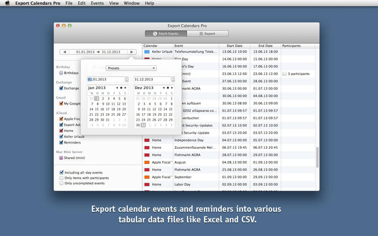 export calendars pro