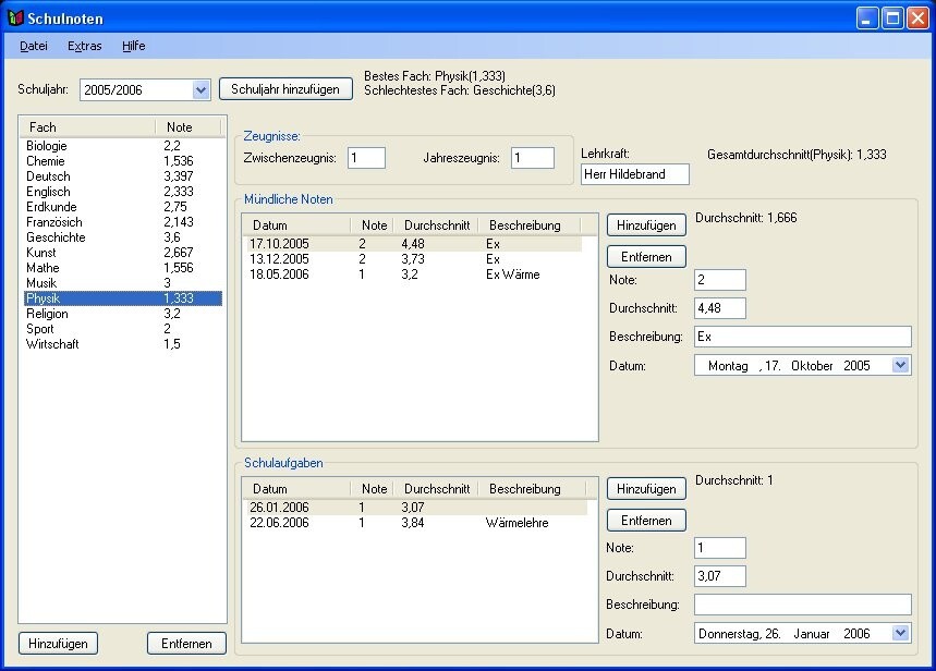  Floses's Schulnoten